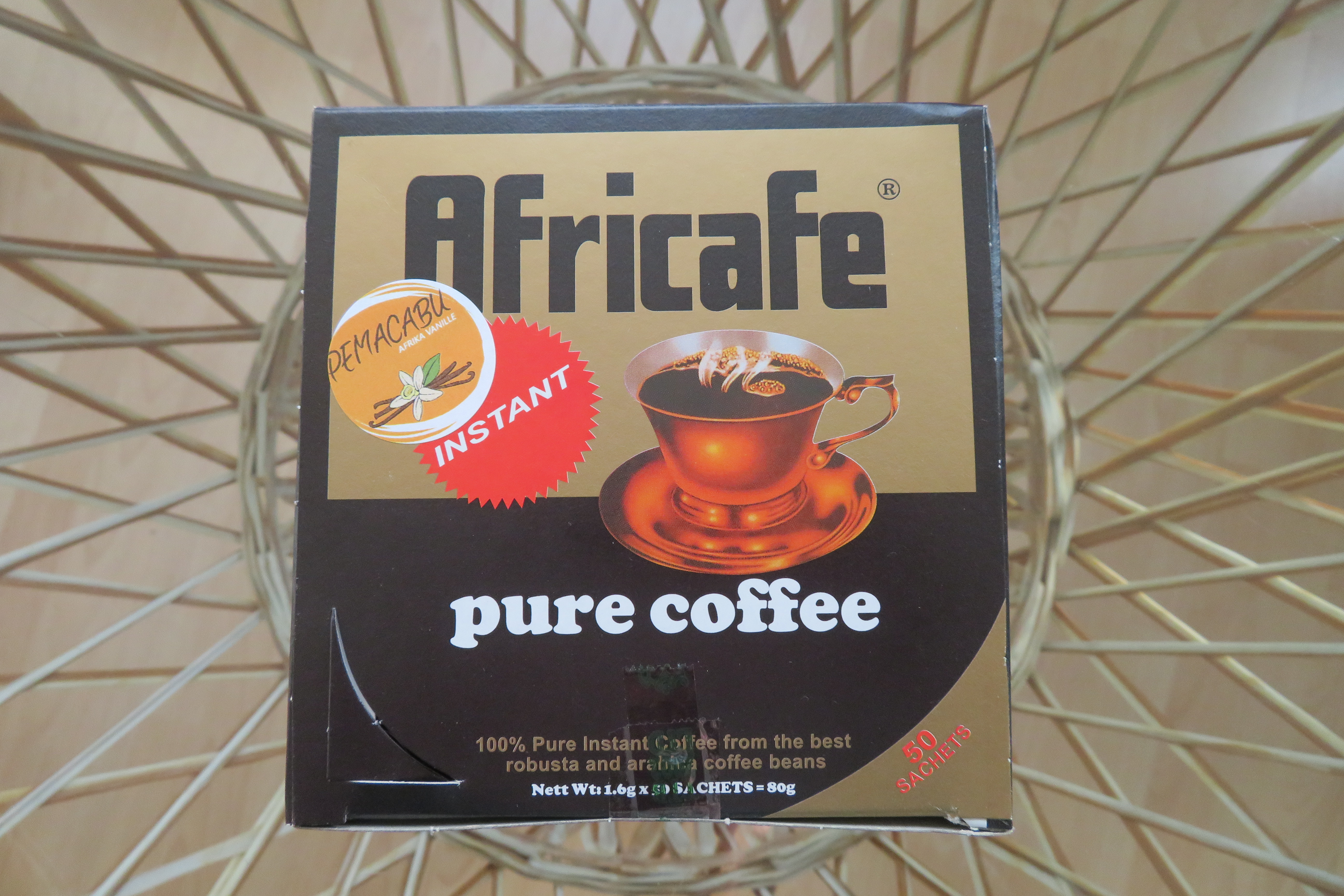 Africafe Sticks je 1,6 g, der Instant-Kaffee aus Tansania in 100 Sticks/ Verpackung
